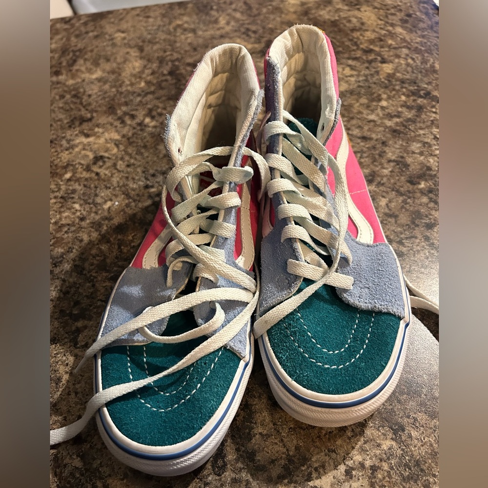 Vans Pink and Teal High-Top Sneakers